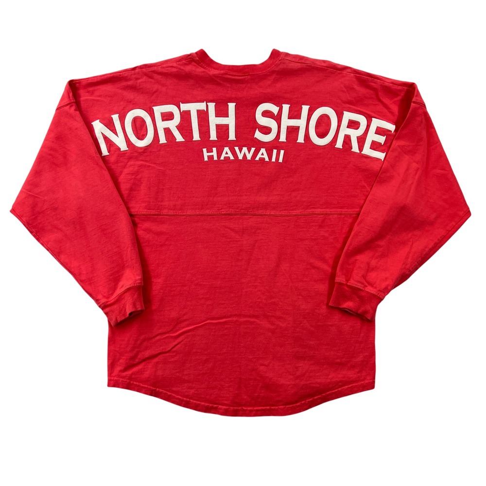 Spirit‎ Jersey North Shore Hawaii Red Long Sleeve Oversized Graphic Shirt Mens S